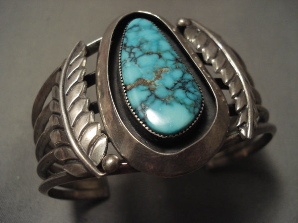 Important Very Old Navajo Vintage Crow Springs Turquoise Silver Bracelet