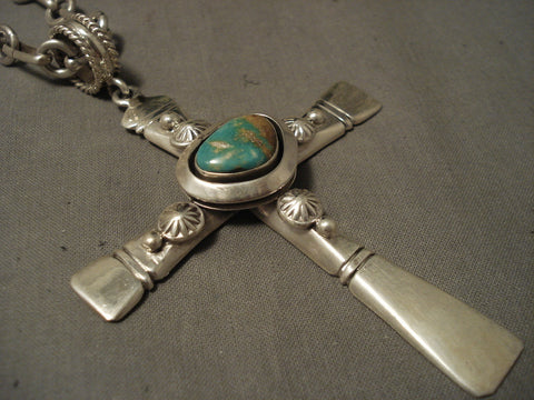 Important 92 Grams Super Heavu Navajo Ben Begaye Silver Turquoise Necklace