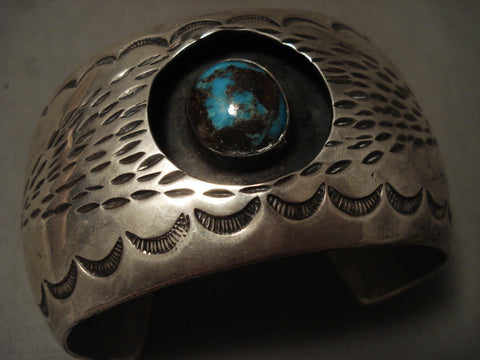 Museum Vintage Navajo 'Natural Domed Bisbee Turquoise' Silver Bracelet Old