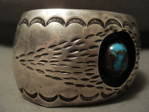 Museum Vintage Navajo 'Natural Domed Bisbee Turquoise' Silver Bracelet Old