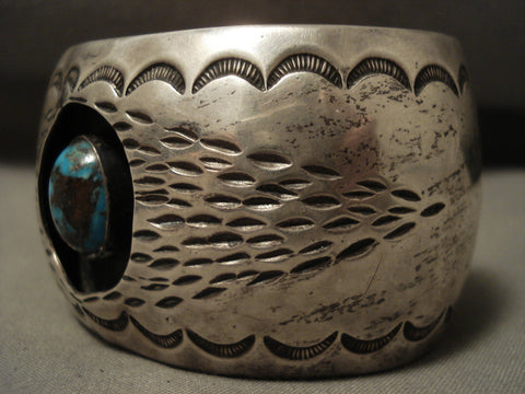 Museum Vintage Navajo 'Natural Domed Bisbee Turquoise' Silver Bracelet Old