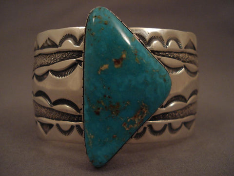 Very Rare Vintage Navajo Carlin Turquoise Silver Bracelet