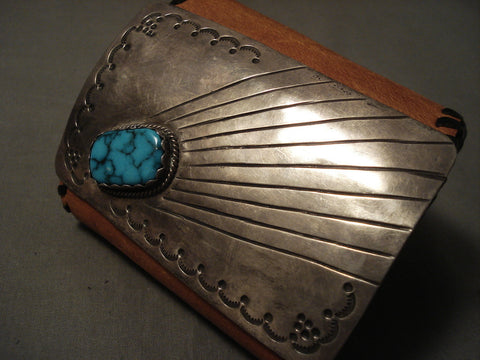 Huge 115 Gram Vintage Navajo Spider Turquoise Sun Silver Ketoh Bracelet Old
