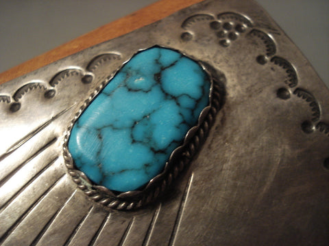 Huge 115 Gram Vintage Navajo Spider Turquoise Sun Silver Ketoh Bracelet Old