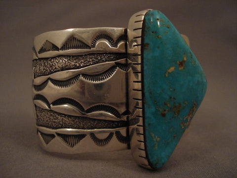 Very Rare Vintage Navajo Carlin Turquoise Silver Bracelet