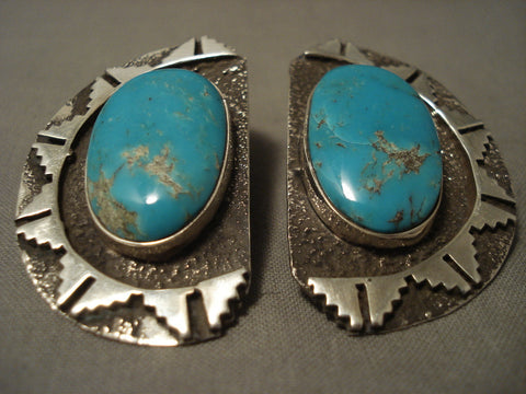 One Of The Finest Vintage Navajo Tom Jackson Turquoise Silver Earrings