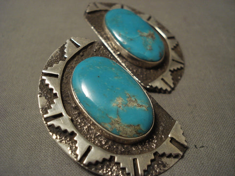 One Of The Finest Vintage Navajo Tom Jackson Turquoise Silver Earrings