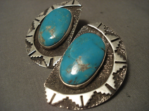 One Of The Finest Vintage Navajo Tom Jackson Turquoise Silver Earrings