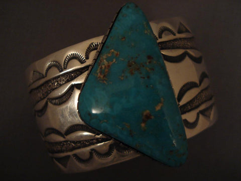 Very Rare Vintage Navajo Carlin Turquoise Silver Bracelet