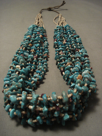 Remarkable Modernistic Navajo 'Tight Weave' Persian Turquoise Necklace