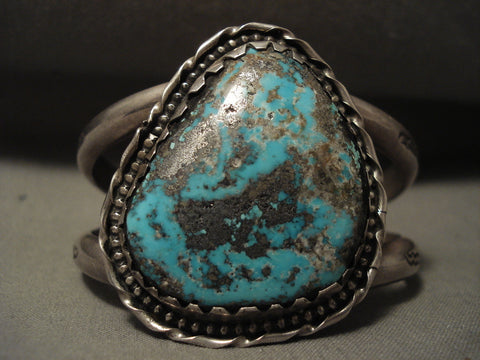 High Grade Natural Old Persin Turquoise Vintage Navajo Silver Bracelet