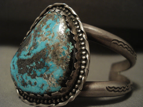 High Grade Natural Old Persin Turquoise Vintage Navajo Silver Bracelet