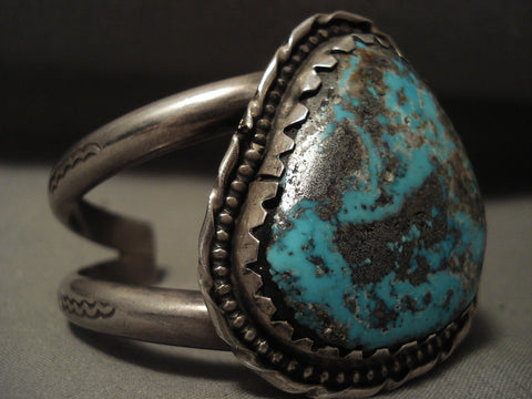High Grade Natural Old Persin Turquoise Vintage Navajo Silver Bracelet