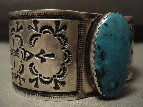 Museum Wide Vintage Navajo 'Silver Cloud' Blue Diamond Turquoise Silver Bracelet