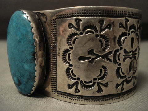 Museum Wide Vintage Navajo 'Silver Cloud' Blue Diamond Turquoise Silver Bracelet