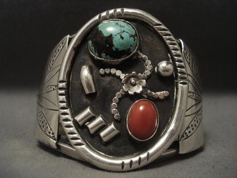 Very Rare Vintage Navajo domed Crow Springs Turquoise Silver Bracelet