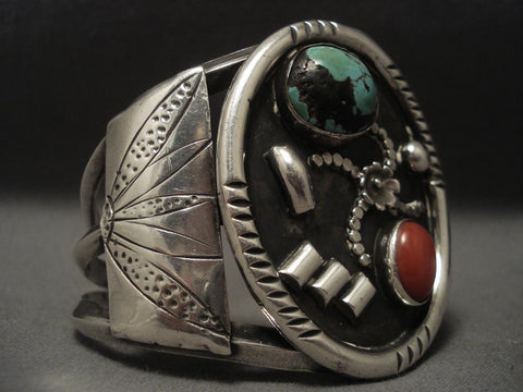 Very Rare Vintage Navajo domed Crow Springs Turquoise Silver Bracelet