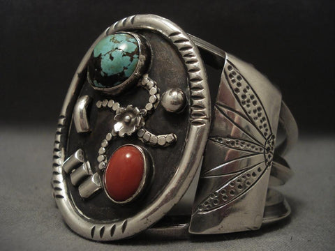 Very Rare Vintage Navajo domed Crow Springs Turquoise Silver Bracelet