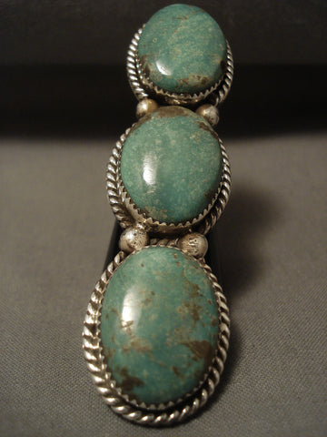 The Tallest Navajo Natural Green Turquoise Silver Ring