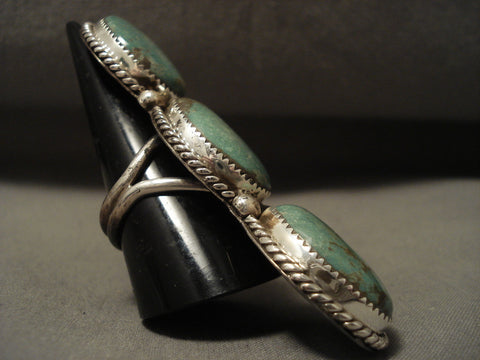 The Tallest Navajo Natural Green Turquoise Silver Ring