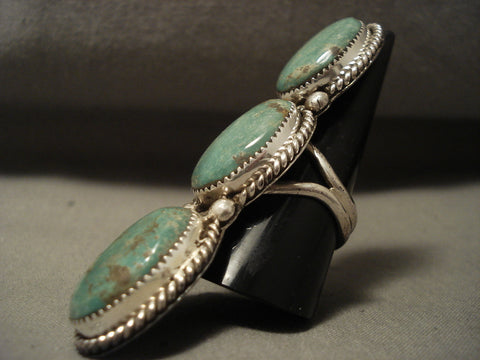 The Tallest Navajo Natural Green Turquoise Silver Ring