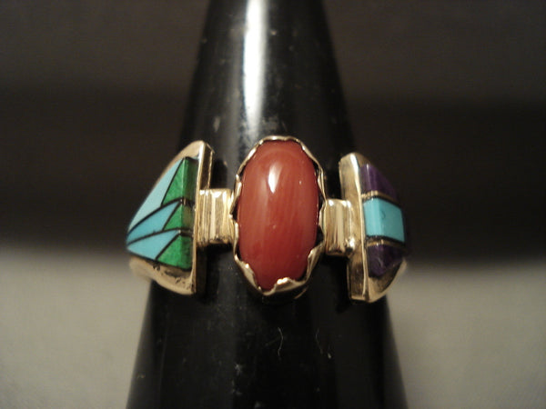 Museum Vintage Zuni/ Navajo Coral 14k Solid Gold Ring Old