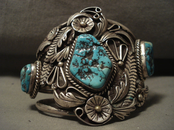 The Biggest And Best Vintage Navajo Leaf Garden Turquoise Silver Bracelet