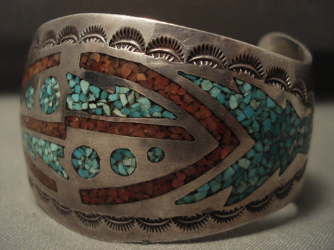 Wide Advanced Technique Vintage Navajo Hand Hammered Silver Bracelet Old