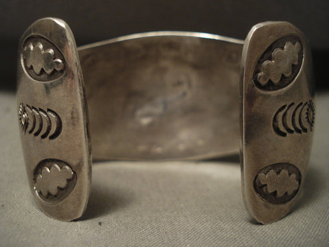 Wide Advanced Technique Vintage Navajo Hand Hammered Silver Bracelet Old