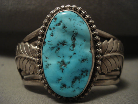 Colossal Leaf Vintage Navajo Natural Turquoise Silver Bracelet Old