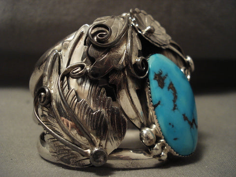 Colossal Navajo Natural Sleeping Beauty Turquoise Silver Forest Bracelet