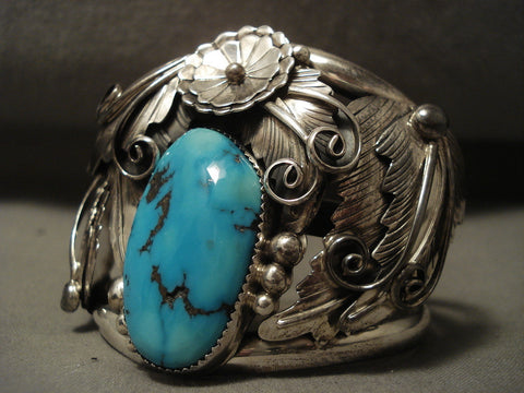 Colossal Navajo Natural Sleeping Beauty Turquoise Silver Forest Bracelet