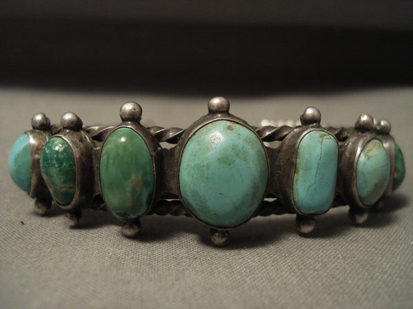 Early 1900's Vintage Navajo Early Coil Turquoise Silver Bracelet