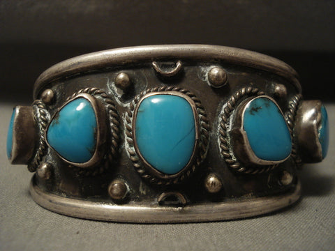 Very Old Vintage Navajo Deep Blue Turquoise Silver Bracelet