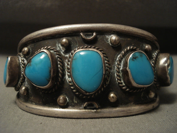 Very Old Vintage Navajo Deep Blue Turquoise Silver Bracelet