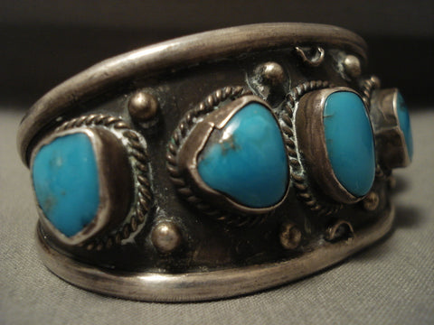 Very Old Vintage Navajo Deep Blue Turquoise Silver Bracelet