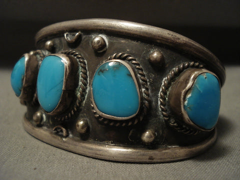 Very Old Vintage Navajo Deep Blue Turquoise Silver Bracelet