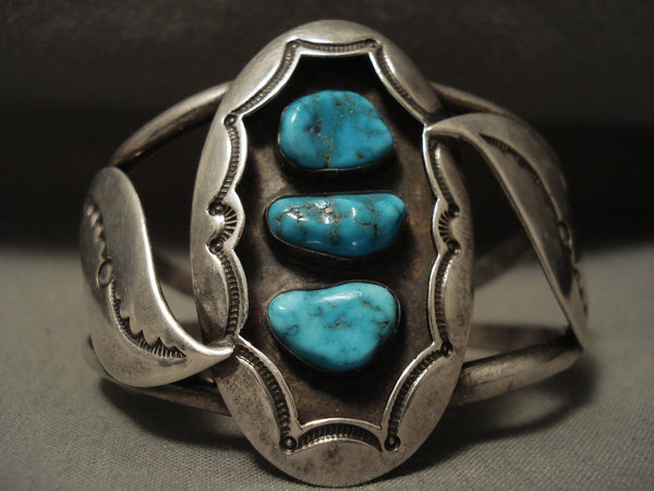 Museum Vintage Navajo Blue Carico Lake Turquoise Silver Bracelet Old