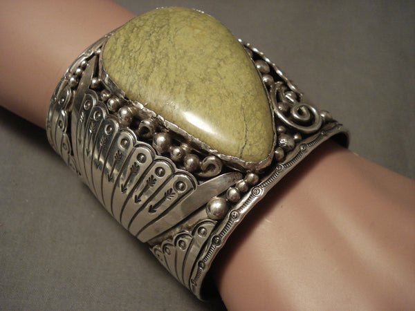 The Biggest And Best Vintage Navajo Gaspeite Silver Bracelet- 200 Grams!