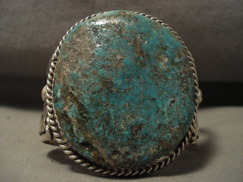 Colossal 125 Grams Navajo Green Turquoise Silver Bracelet