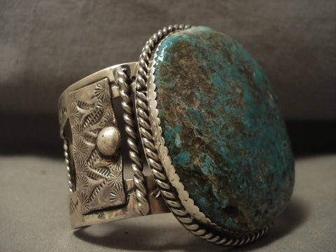 Colossal 125 Grams Navajo Green Turquoise Silver Bracelet