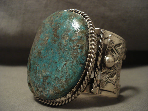 Colossal 125 Grams Navajo Green Turquoise Silver Bracelet