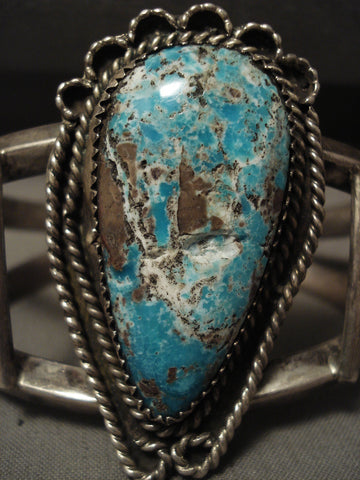 Huge Vintage Navajo Heavy Persin Turquoise Silver Bracelet