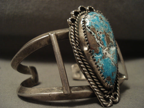 Huge Vintage Navajo Heavy Persin Turquoise Silver Bracelet