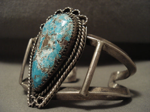 Huge Vintage Navajo Heavy Persin Turquoise Silver Bracelet
