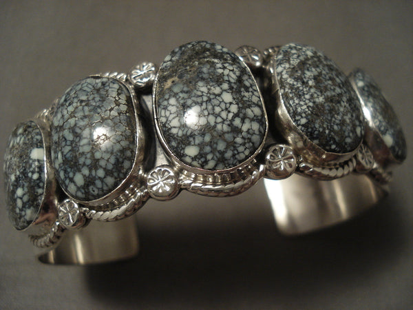 Important Modernistic Navajo 'Natural New Lander Turquoise' Silver Bracelet