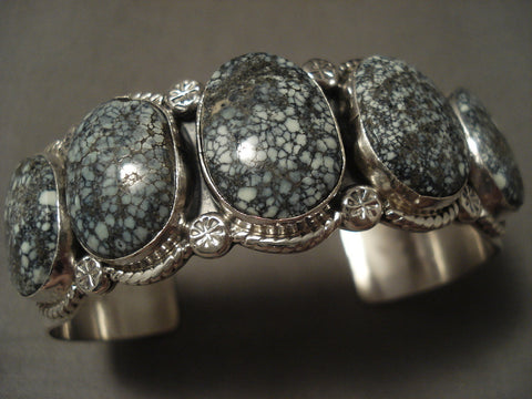 Important Modernistic Navajo 'Natural New Lander Turquoise' Silver Bracelet