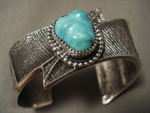 Lightning Bolt Advanced Silver Work Navajo Turquoise Bracelet