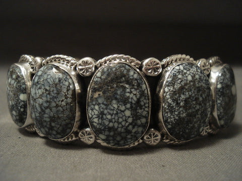 Important Modernistic Navajo 'Natural New Lander Turquoise' Silver Bracelet
