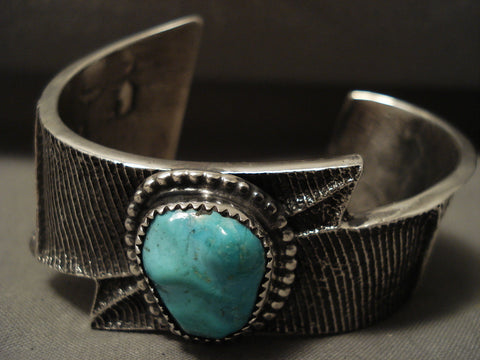 Lightning Bolt Advanced Silver Work Navajo Turquoise Bracelet